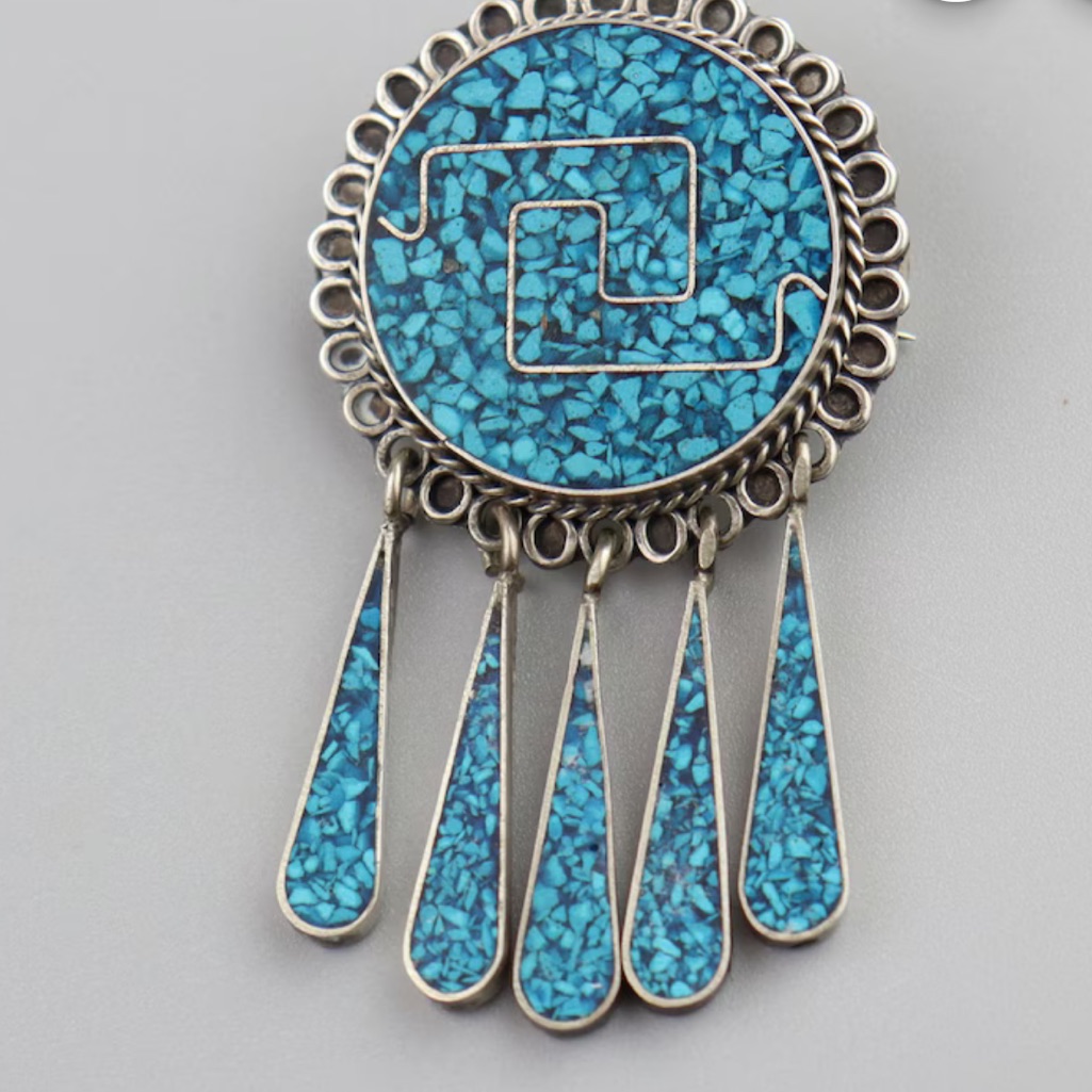 Vintage Crushed Turquoise Stone PendantBrooch 50$